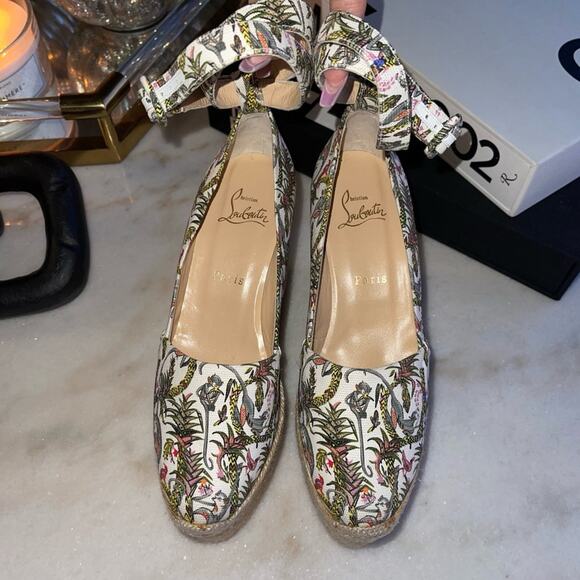 New Christian Louboutin Tropical Jungle Print Espadrille Wedge - Picture 8 of 11